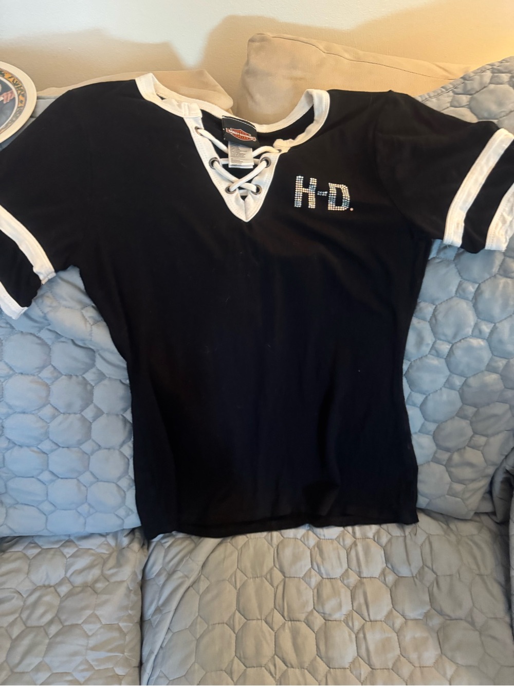 Harley-Davidson Black Tee with White Lace-Up Neck
